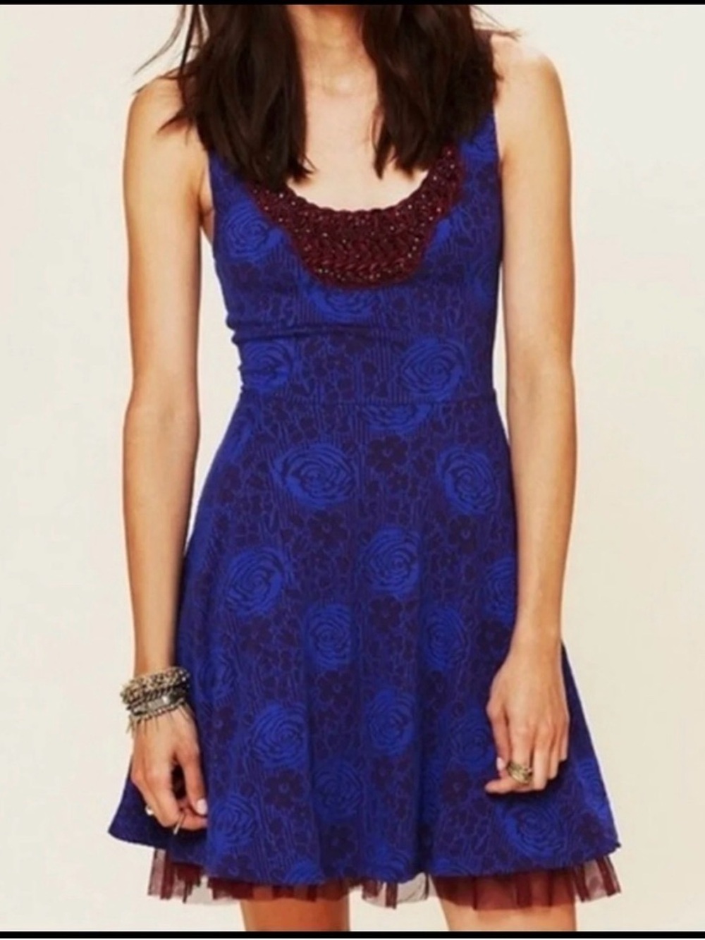 Free People Rock Princess Fit & Flare Skater Dress Royal Blue Purple size S